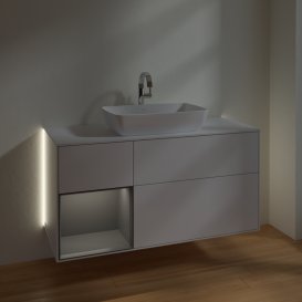 Тумба под раковину Villeroy & Boch Finion 120х50,1 см с подсветкой МДФ глянцевый белый лак/стекло белое матовое G821GKGF