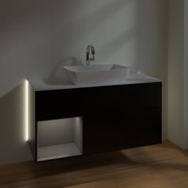 Тумба під раковину Villeroy & Boch Finion 120х50,1 см із підсвічуванням МДФ чорний матовий лак/скло біле матове G821GKPD