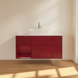 Тумба под раковину Villeroy & Boch Finion 120х50,1 см с подсветкой МДФ пион матовый лак/стекло белое матовое G821HBHB