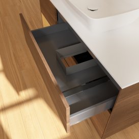 Тумба под раковину Villeroy & Boch Finion 120х50,1 см с подсветкой МДФ шпон грецкого ореха/стекло белое матовое G821HFGN