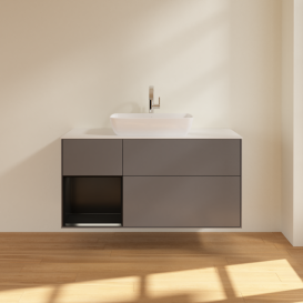 Тумба під раковину Villeroy & Boch Finion 120х50,1 см із підсвічуванням МДФ антрацит матовий лак/скло біле матове G821PDGK