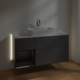 Тумба під раковину Villeroy & Boch Finion 120х50,1 см із підсвічуванням МДФ антрацит матовий лак/скло біле матове G821PDGK