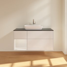 Тумба под раковину Villeroy & Boch Finion 120х50,1 см с подсветкой МДФ глянцевый белый лак/стекло черное матовое G822GFGF