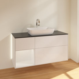 Тумба під раковину Villeroy & Boch Finion 120х50,1 см із підсвічуванням МДФ білий глянцевий лак/скло чорне матове G822GFGF