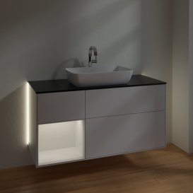 Тумба под раковину Villeroy & Boch Finion 120х50,1 см с подсветкой МДФ глянцевый белый лак/стекло черное матовое G822GFGF