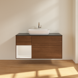 Тумба под раковину Villeroy & Boch Finion 120х50,1 см с подсветкой МДФ шпон грецкого ореха/стекло черное матовое G822GFGN