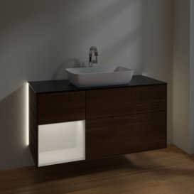 Тумба под раковину Villeroy & Boch Finion 120х50,1 см с подсветкой МДФ шпон грецкого ореха/стекло черное матовое G822GFGN