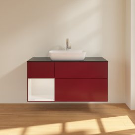 Тумба під раковину Villeroy & Boch Finion 120х50,1 см із підсвічуванням МДФ півонія матовий лак/скло чорне матове G822GFHB