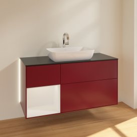 Тумба під раковину Villeroy & Boch Finion 120х50,1 см із підсвічуванням МДФ півонія матовий лак/скло чорне матове G822GFHB