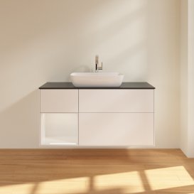 Тумба под раковину Villeroy & Boch Finion 120х50,1 см с подсветкой МДФ белый матовый лак/стекло черное матовое G822GFMT