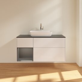 Тумба под раковину Villeroy & Boch Finion 120х50,1 см с подсветкой МДФ глянцевый белый лак/стекло черное матовое G822GKGF