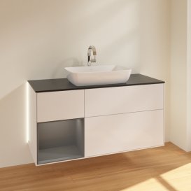 Тумба под раковину Villeroy & Boch Finion 120х50,1 см с подсветкой МДФ глянцевый белый лак/стекло черное матовое G822GKGF