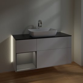 Тумба под раковину Villeroy & Boch Finion 120х50,1 см с подсветкой МДФ глянцевый белый лак/стекло черное матовое G822GKGF