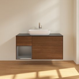 Тумба под раковину Villeroy & Boch Finion 120х50,1 см с подсветкой МДФ шпон грецкого ореха/стекло черное матовое G822GKGN