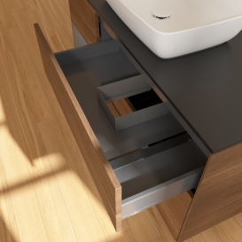 Тумба под раковину Villeroy & Boch Finion 120х50,1 см с подсветкой МДФ шпон грецкого ореха/стекло черное матовое G822GKGN