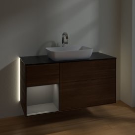 Тумба под раковину Villeroy & Boch Finion 120х50,1 см с подсветкой МДФ шпон грецкого ореха/стекло черное матовое G822GKGN