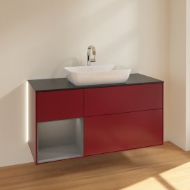 Тумба под раковину Villeroy & Boch Finion 120х50,1 см с подсветкой МДФ пион матовый лак/стекло черное матовое G822GKHB