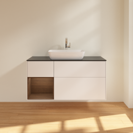 Тумба под раковину Villeroy & Boch Finion 120х50,1 см с подсветкой МДФ белый матовый лак/стекло черное матовое G822GNMT