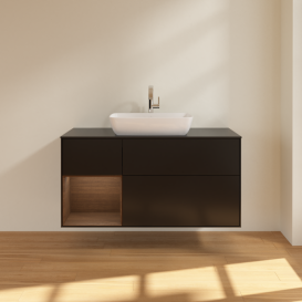 Тумба под раковину Villeroy & Boch Finion 120х50,1 см с подсветкой МДФ черный матовый лак/стекло черное матовое G822GNPD