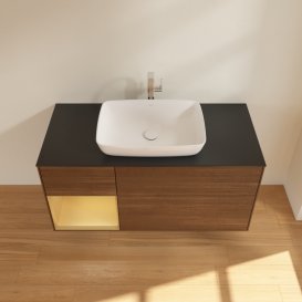 Тумба под раковину Villeroy & Boch Finion 120х50,1 см с подсветкой МДФ шпон грецкого ореха/стекло черное матовое G822HFGN