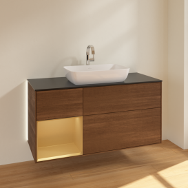 Тумба под раковину Villeroy & Boch Finion 120х50,1 см с подсветкой МДФ шпон грецкого ореха/стекло черное матовое G822HFGN