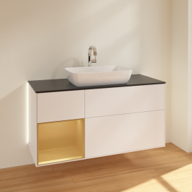 Тумба під раковину Villeroy & Boch Finion 120х50,1 см із підсвічуванням МДФ білий матовий лак/скло чорне матове G822HFMT