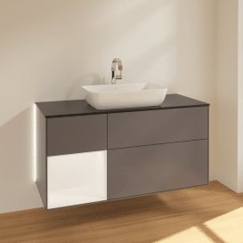 Тумба под раковину Villeroy & Boch Finion 120х50,1 см с подсветкой МДФ антрацит матовый лак/стекло черное матовое G822MTGK