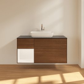 Тумба під раковину Villeroy & Boch Finion 120х50,1 см із підсвічуванням МДФ шпон волоського горіха/скло чорне матове G822MTGN