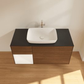 Тумба під раковину Villeroy & Boch Finion 120х50,1 см із підсвічуванням МДФ шпон волоського горіха/скло чорне матове G822MTGN