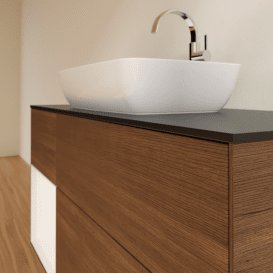 Тумба під раковину Villeroy & Boch Finion 120х50,1 см із підсвічуванням МДФ шпон волоського горіха/скло чорне матове G822MTGN
