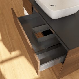Тумба під раковину Villeroy & Boch Finion 120х50,1 см із підсвічуванням МДФ шпон волоського горіха/скло чорне матове G822MTGN