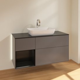 Тумба под раковину Villeroy & Boch Finion 120х50,1 см с подсветкой МДФ антрацит матовый лак/стекло черное матовое G822PDGK