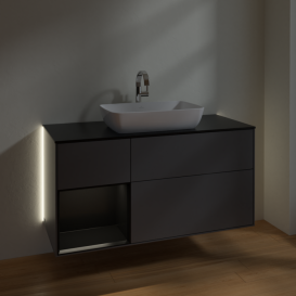 Тумба під раковину Villeroy & Boch Finion 120х50,1 см із підсвічуванням МДФ антрацит матовий лак/скло чорне матове G822PDGK