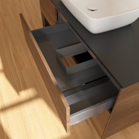 Тумба під раковину Villeroy & Boch Finion 120х50,1 см із підсвічуванням МДФ шпон волоського горіха/скло чорне матове G822PDGN