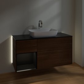 Тумба під раковину Villeroy & Boch Finion 120х50,1 см із підсвічуванням МДФ шпон волоського горіха/скло чорне матове G822PDGN