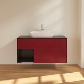 Тумба під раковину Villeroy & Boch Finion 120х50,1 см із підсвічуванням МДФ півонія матовий лак/скло чорне матове G822PDHB