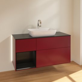 Тумба під раковину Villeroy & Boch Finion 120х50,1 см із підсвічуванням МДФ півонія матовий лак/скло чорне матове G822PDHB