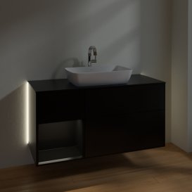 Тумба под раковину Villeroy & Boch Finion 120х50,1 см с подсветкой МДФ черный матовый лак/стекло черное матовое G822PDPD