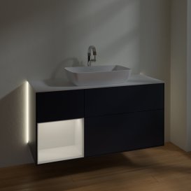 Тумба под раковину Villeroy & Boch Finion 120х50,1 см с подсветкой МДФ темно-синий матовый лак/стекло белое матовое G821GFHG