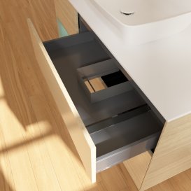 Тумба під раковину Villeroy & Boch Finion 120х50,1 см із підсвічуванням МДФ шпон дуба/скло біле матове G821GMPC