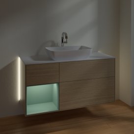 Тумба під раковину Villeroy & Boch Finion 120х50,1 см із підсвічуванням МДФ шпон дуба/скло біле матове G821GMPC