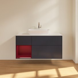 Тумба під раковину Villeroy & Boch Finion 120х50,1 см із підсвічуванням МДФ темно-синій матовий лак/скло біле матове G821HBHG