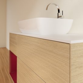 Тумба під раковину Villeroy & Boch Finion 120х50,1 см із підсвічуванням МДФ шпон дуба/скло біле матове G821HBPC