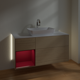 Тумба під раковину Villeroy & Boch Finion 120х50,1 см із підсвічуванням МДФ шпон дуба/скло біле матове G821HBPC