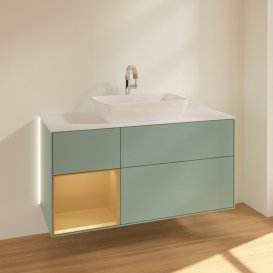 Тумба под раковину Villeroy & Boch Finion 120х50,1 см с подсветкой МДФ оливковый матовый лак/стекло белое матовое G821HFGM