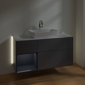 Тумба під раковину Villeroy & Boch Finion 120х50,1 см із підсвічуванням МДФ антрацит матовий лак/скло біле матове G821HGGK