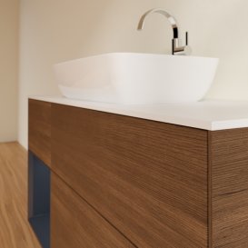 Тумба под раковину Villeroy & Boch Finion 120х50,1 см с подсветкой МДФ шпон грецкого ореха/стекло белое матовое G821HGGN