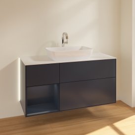 Тумба під раковину Villeroy & Boch Finion 120х50,1 см із підсвічуванням МДФ темно-синій матовий лак/скло біле матове G821HGHG