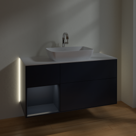 Тумба під раковину Villeroy & Boch Finion 120х50,1 см із підсвічуванням МДФ темно-синій матовий лак/скло біле матове G821HGHG