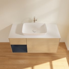 Тумба під раковину Villeroy & Boch Finion 120х50,1 см із підсвічуванням МДФ шпон дуба/скло біле матове G821HGPC